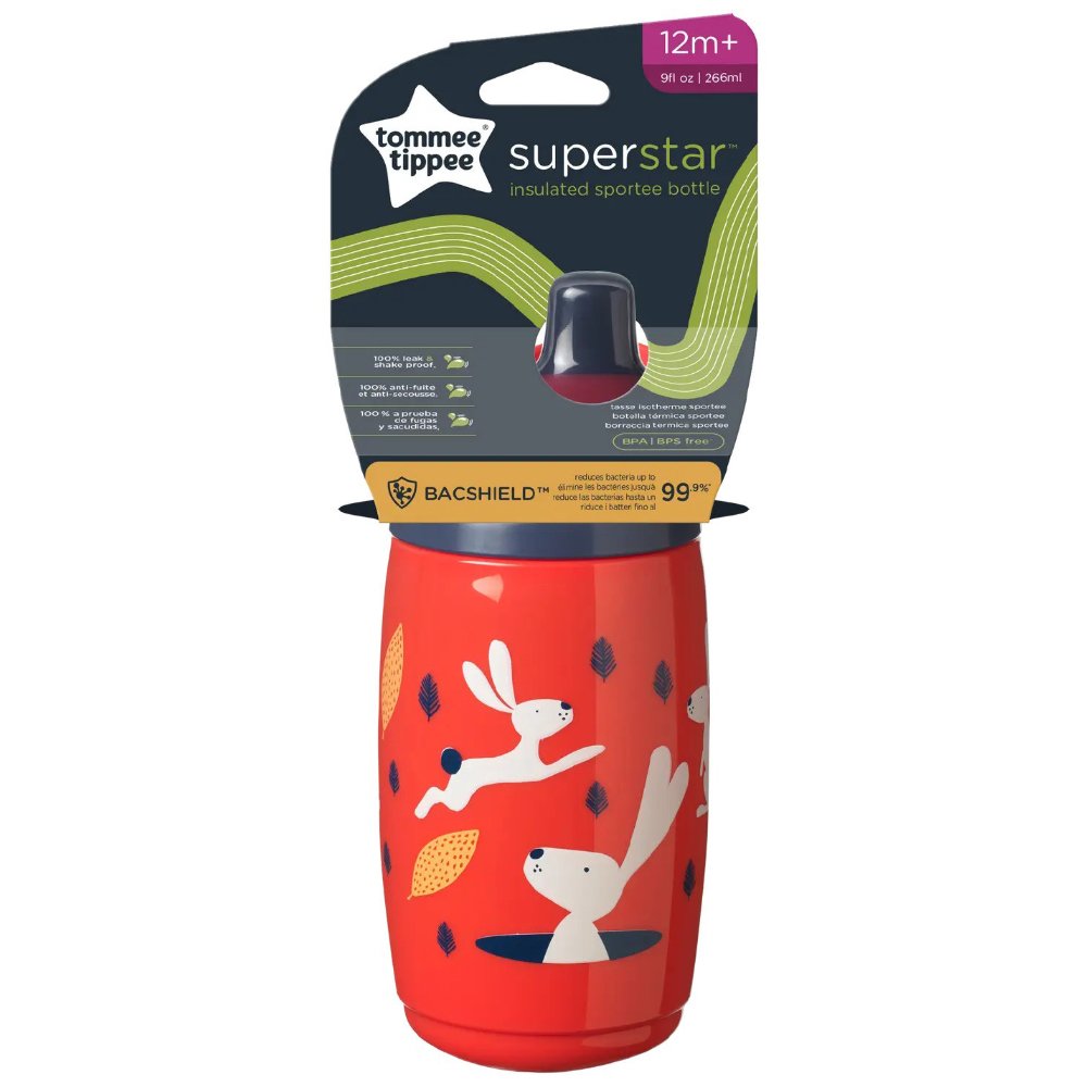 Tommee Tippee SuperStar Bacshield Insulated Sportee Bottle 12m+ Εκπαιδευτικό Ισοθερμικό Αθλητικό Μπουκάλι Νερού για Παιδιά 266ml