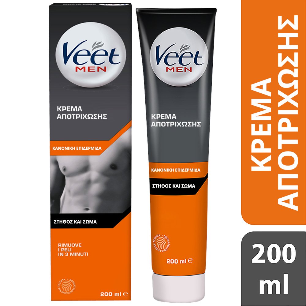 Veet Men Hair Removal Cream Ανδρική Κρέμα Αποτρίχωσης για Στήθος & Πλάτη για Κανονικές Επιδερμίδες 200ml