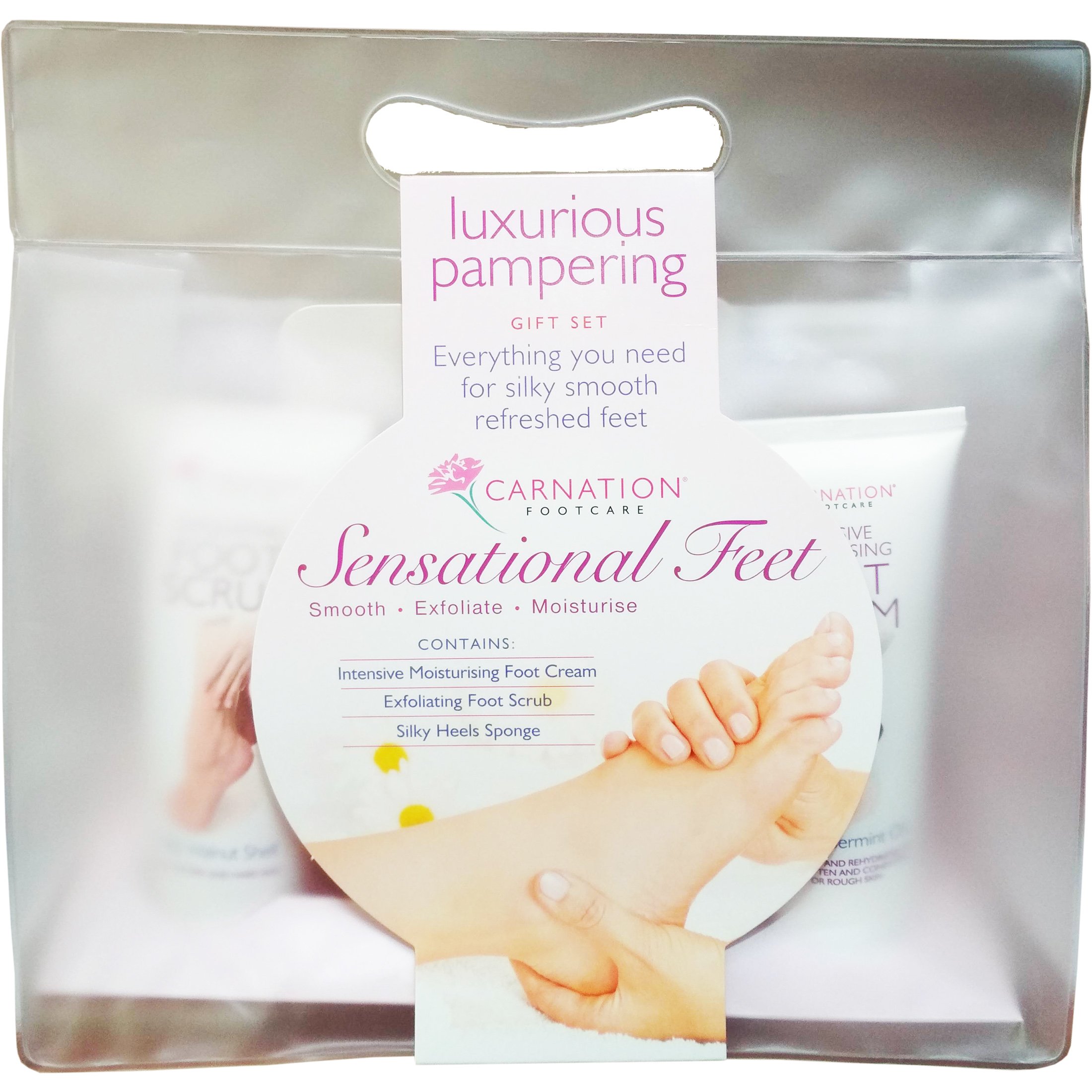 Vican Carnation Gift Set Intensive Moisturizing Foot Cream 100ml & Exfoliating Foot Scrub 100ml & Silky Heels Sponge