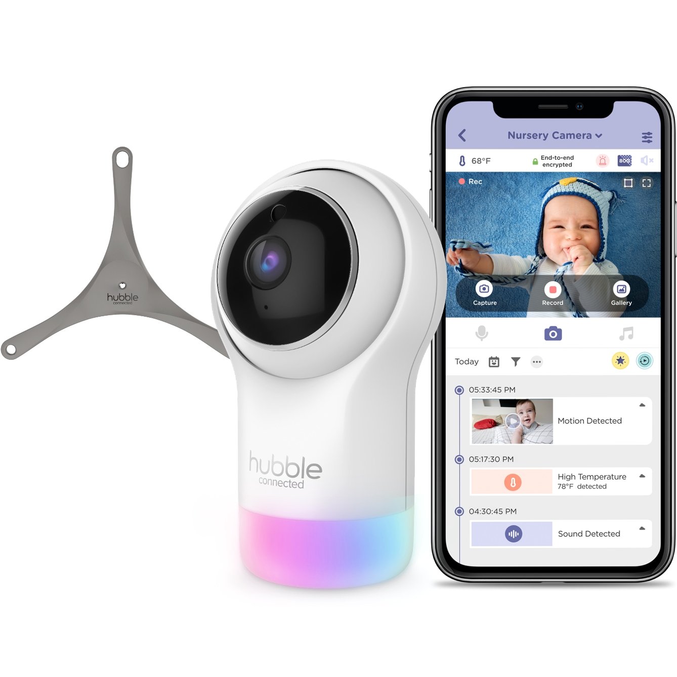 Hubble Connected Hubble Connected Nursery Pal Glow Deluxe Smart HD Baby Monitor with Night Light & Flexible Mounting Grip Κάμερα Παρακολούθησης Μωρού με Λήψη Εικόνας στο Smartphone 1 Τεμάχιο