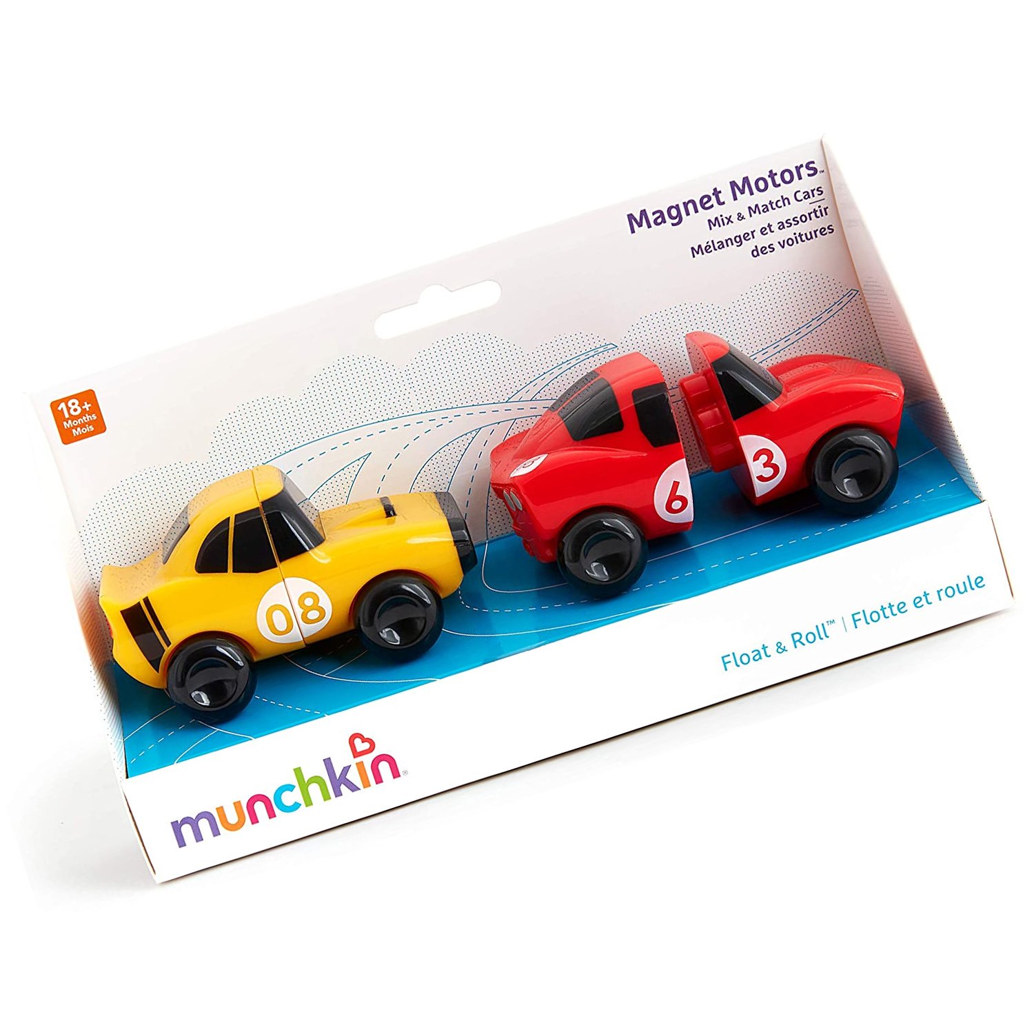 Munchkin Magnet Motors Μαγνητικά Αυτοκινητάκια Μπάνιου (Κίτρινο – Κόκκινο) 2 Τεμάχια