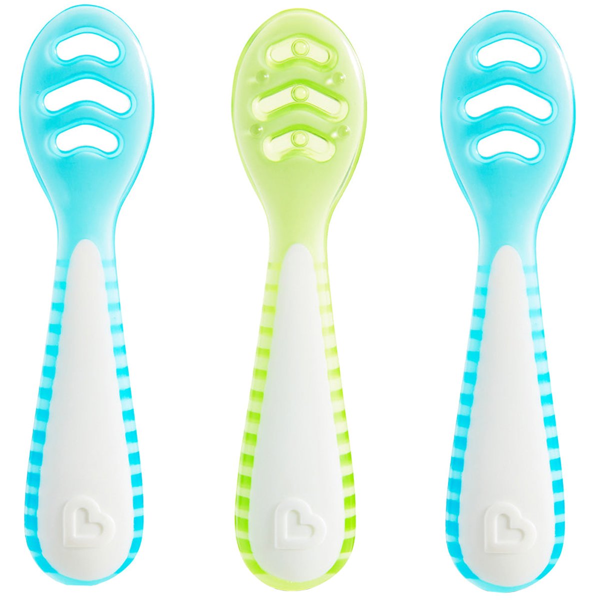 Munchkin Munchkin Gentle Dip Multistage First Spoons 4m+ Βρεφικά Κουτάλια Πολλαπλών Σταδίων Ιδανικά για Αραιούς Πουρέδες & Ημι-στερεά Φαγητά 3 Τεμάχια - Λαχανί / Γαλάζιο