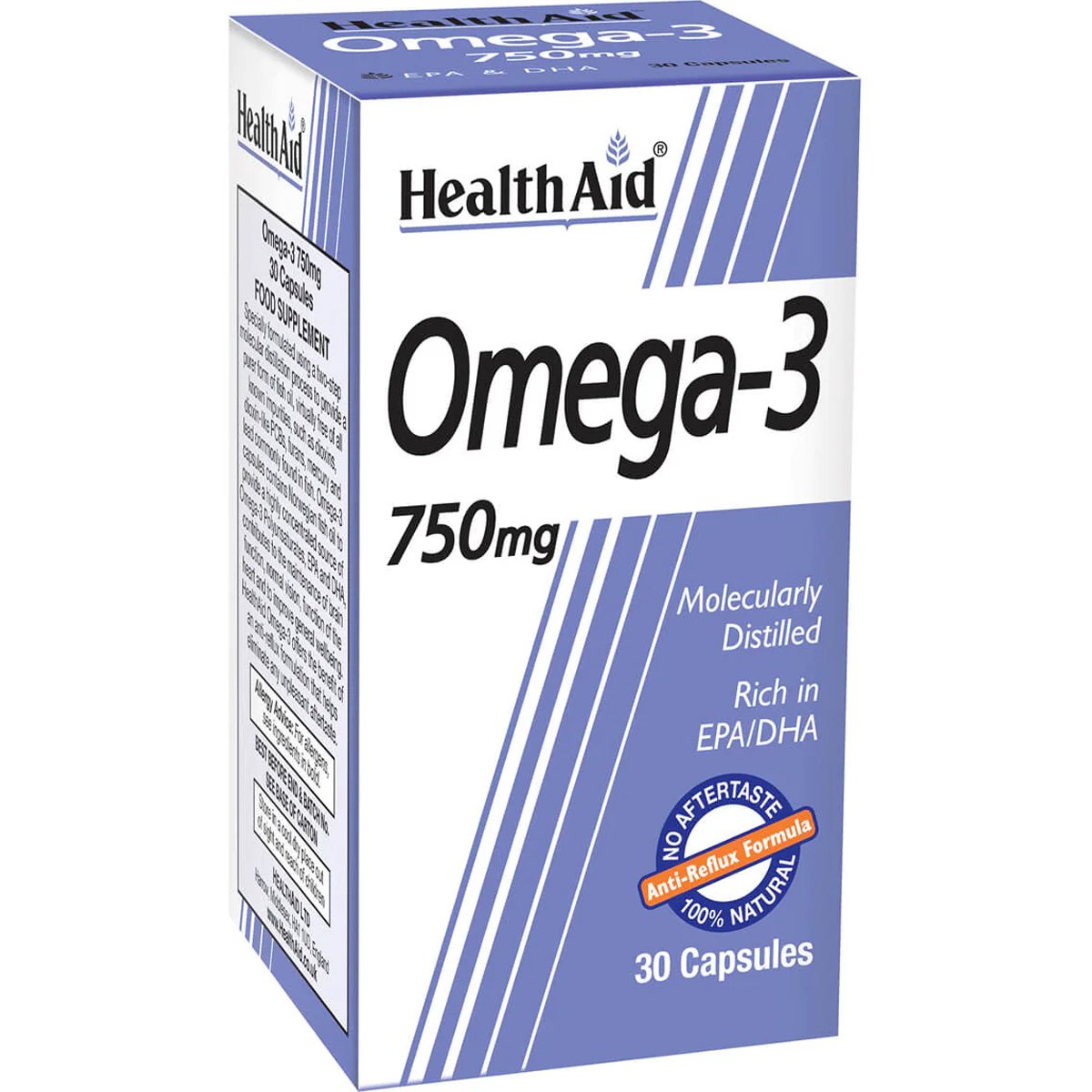 Health Aid Health Aid Omega 3, 750mg Συμπλήρωμα Διατροφής Συμπυκνωμένου Ιχθυέλαιου Πλούσιο σε Ωμέγα 3 Λιπαρά Οξέα για την Υποστήριξη της Καλής Υγείας της Καρδιάς, Εγκεφάλου & Όρασης 30caps