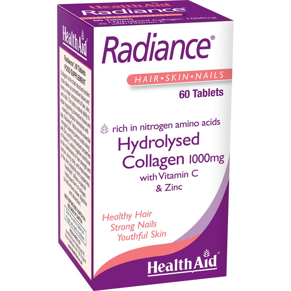 Health Aid Radiance Hydrolysed Marine Collagen 1000mg Συμπλήρωμα Διατροφής με Θαλάσσιο Κολλαγόνο, Βιταμίνη C & Ψευδάργυρο για Λαμπερό Δέρμα Γεμάτο Ζωντάνια & Υγιή Νύχια 60tabs