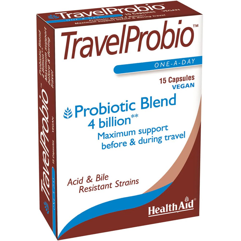 Health Aid Health Aid TravelProbio Συμπλήρωμα Διατροφής Προβιοτικών για την Αντιμετώπιση της Διάρροιας & της Δυσκοιλιότητας 15caps