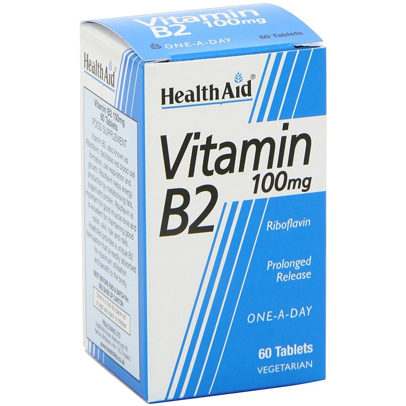 Health Aid Vitamin B2 (Riboflavin) 100mg – Prolonged Release Απαραίτητη Για Το Σχηματισμό Ερυθρών Αιμοσφαιρίων 60 tabs