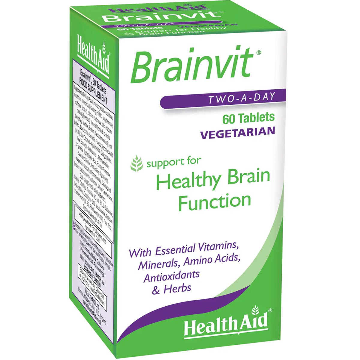 Health Aid Health Aid Brainvit Συμπλήρωμα Διατροφής Βιταμινών, Μετάλλων, Αμινοξέων & Εκχυλίσματος Βοτάνων για την Ενίσχυση Μνήμης & Εγκεφαλικών Λειτουργιών 60tabs