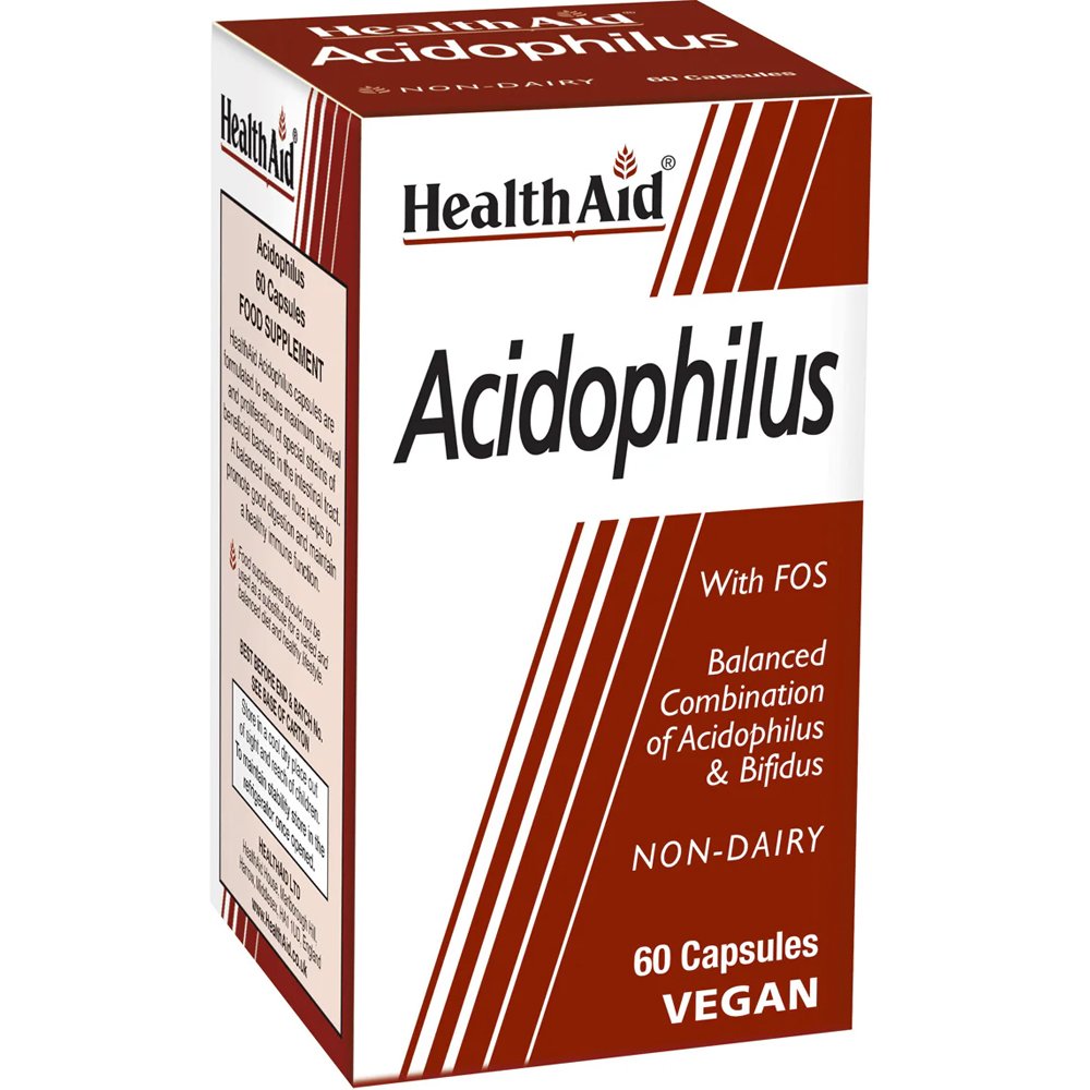Health Aid Health Aid Acidophilus with FOS Συμπλήρωμα Διατροφής Προβιοτικών & Πρεβιοτικών (FOS) για την Καλή Λειτουργία του Γαστρεντερικού Συστήματος & Ισορροπία της Χλωρίδας του Εντέρου 60caps