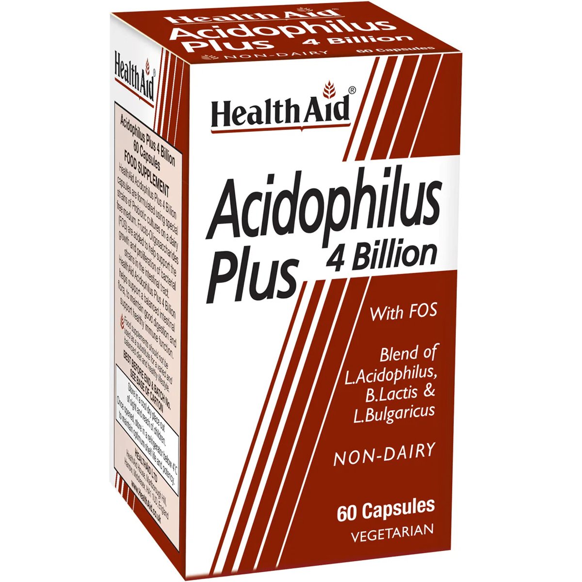 Health Aid Health Aid Acidophilus Plus 4 Billion with FOS Συμπλήρωμα Διατροφής Τριών Προβιοτικών Στελεχών & Πρεβιοτικών (FOS) για την Καλή Λειτουργία του Γαστρεντερικού Συστήματος & Ισορροπία της Χλωρίδας του Εντέρου 60caps