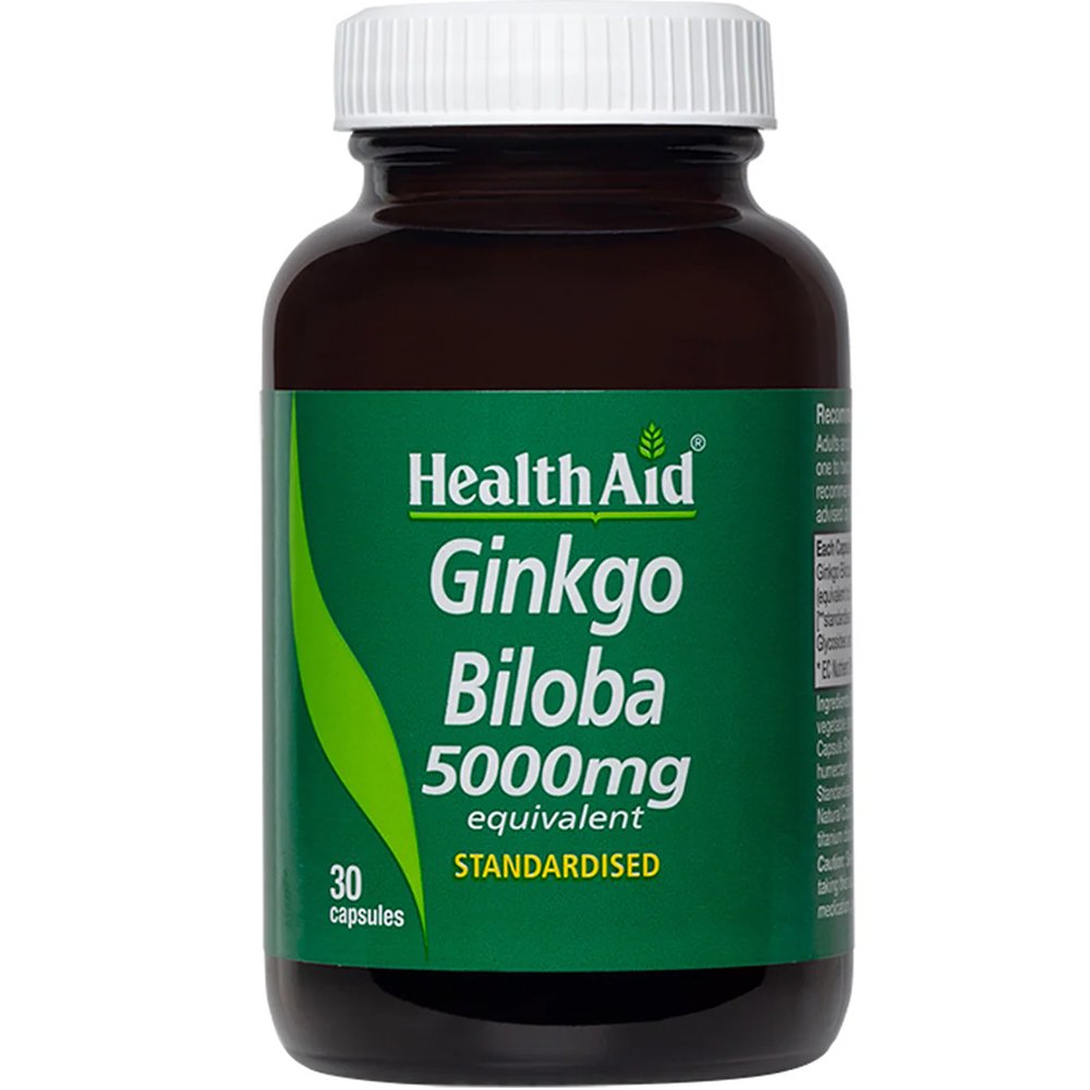 Health Aid Health Aid Gingko Biloba 5000mg Συμπλήρωμα Διατροφής Εκχυλίσματος του Βοτάνου Ginkgo Biloba για Ενίσχυση της Μνήμης, Συγκέντρωση & Καλή Υγεία του Κυκλοφορικού 30caps