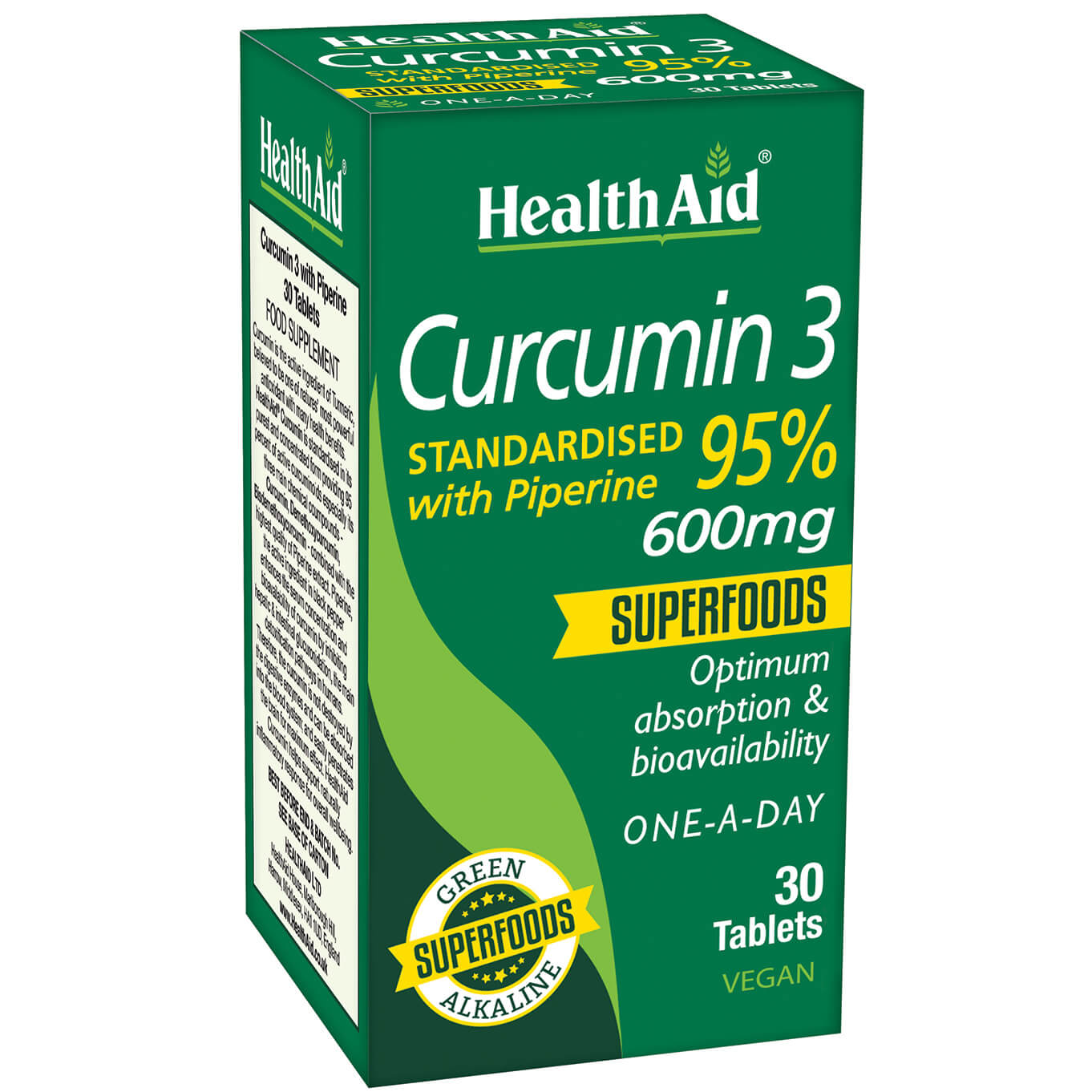 Health Aid Curcumin 3 600mg Συμπλήρωμα Διατροφής Αντιοξειδωτικής Κουρκουμίνης & Πιπερίνης για Μέγιστη Απορρόφηση 30 Tabs