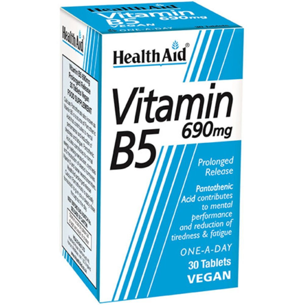 Health Aid Vitamin B5 690mg 30tabs Συμπλήρωμα Διατροφής Παντοθενικού Οξέως Βραδείας Αποδέσμευσης για Μείωση Κούρασης & Νοητική Διαύγεια 30tabs