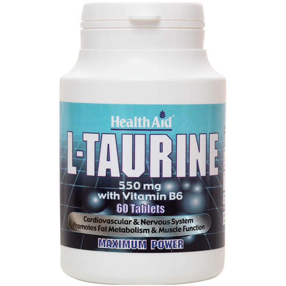 Health Aid Health Aid L-Taurine 550mg Συμπλήρωμα Διατροφής Αμινιοξέος Ταυρίνης & Βιταμίνης Β6 για την Υποστήριξη του Καρδιαγγειακού & Νευρικού Συστήματος 60tabs