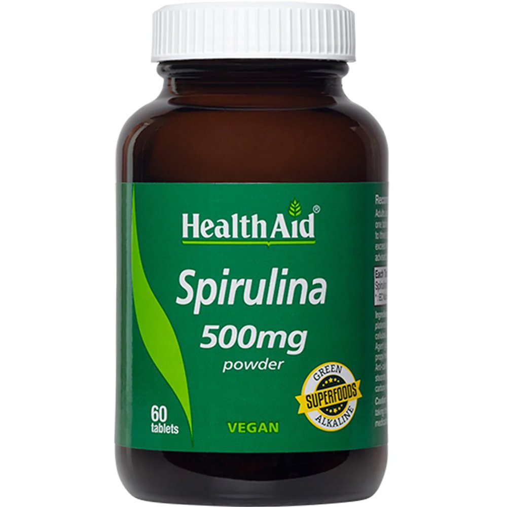 Health Aid Health Aid Spirulina 500mg Συμπλήρωμα Διατροφής με Σκόνη Σπιρουλίνας για Ενέργεια, Τόνωση & Πνευματική Οξυδέρκεια 60tabs