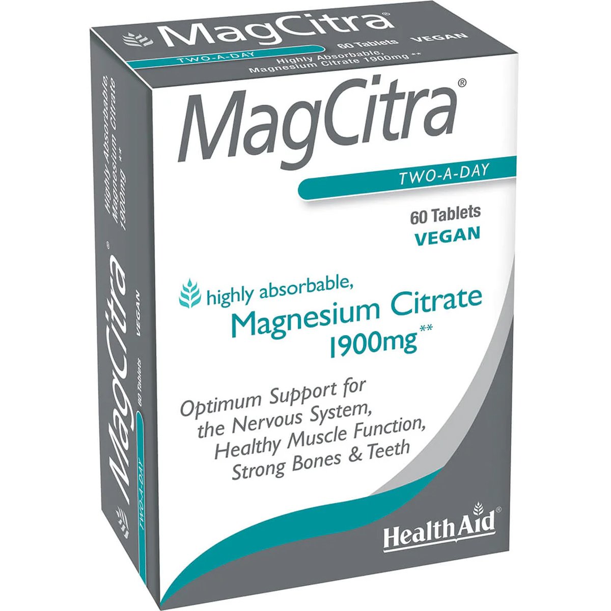 Health Aid Health Aid MagCitra 1900mg Συμπλήρωμα Διατροφής Μαγνησίου Κιτρικής Μορφής Μέγιστης Απορροφησιμότητας για την Καλή Υγεία των Οστών, Μυών & Νευρικού Συστήματος 60tabs