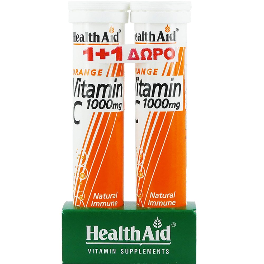 Health Aid Heath Aid Promo Vitamin C 1000mg Συμπλήρωμα Διατροφής με Βιταμίνη C για την Ενίσχυση του Ανοσοποιητικού με Γεύση Πορτοκάλι40 Effer.tabs (2x20 Effer.tabs)