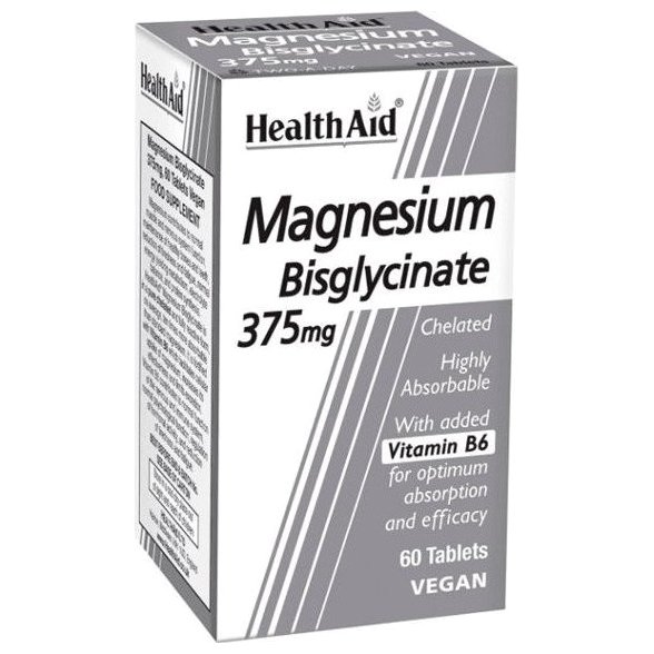 Health Aid Magnesium Bisglycinate 375mg & Vitamin B6 Χηλικό Μαγνήσιο & Βιταμίνη Β6 60 tabs