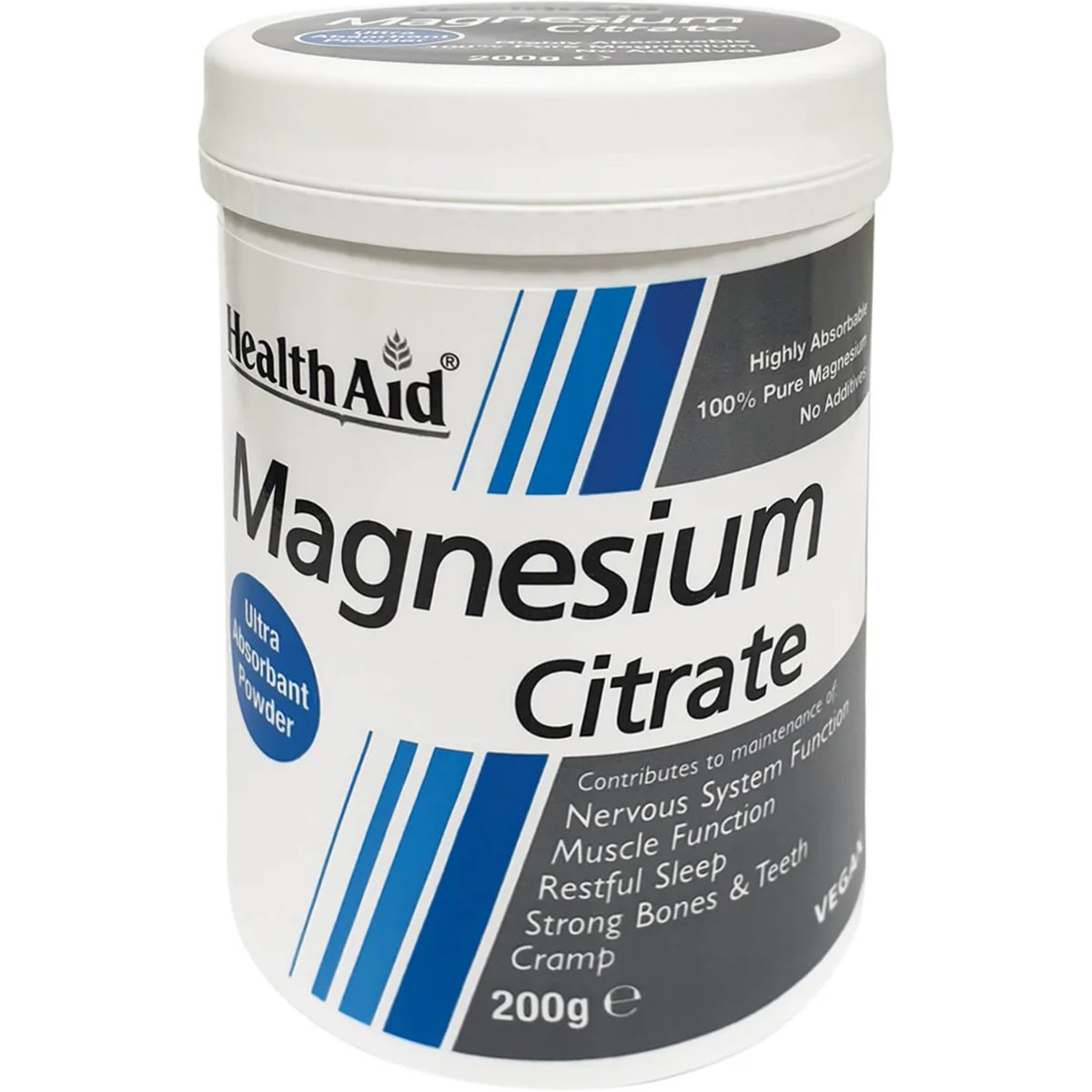 Health Aid Magnesium Citrate Powder Συμπλήρωμα Διατροφής Μαγνησίου Κιτρικής Μορφής για την Καλή Λειτουργία των Μυών, Νευρικού Συστήματος & Μείωση Κούρασης & Κόπωσης σε Σκόνη 200g