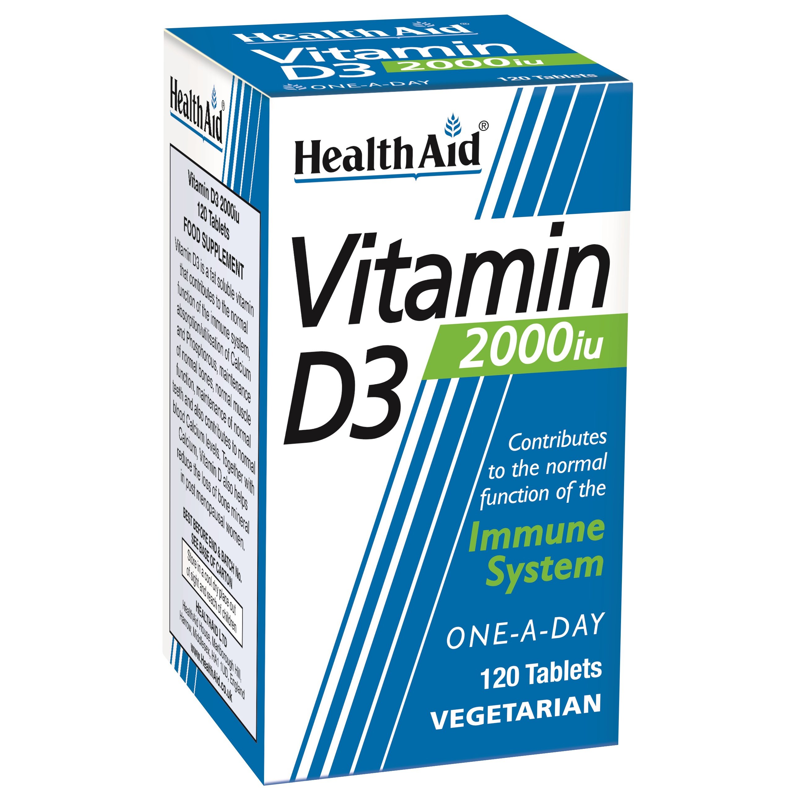 Health Aid Vitamin D3 2000iu Συμπλήρωμα Διατροφής με Βιταμίνη D3 για τη Φυσιολογική Λειτουργία του Ανοσοποιητικού 120tabs