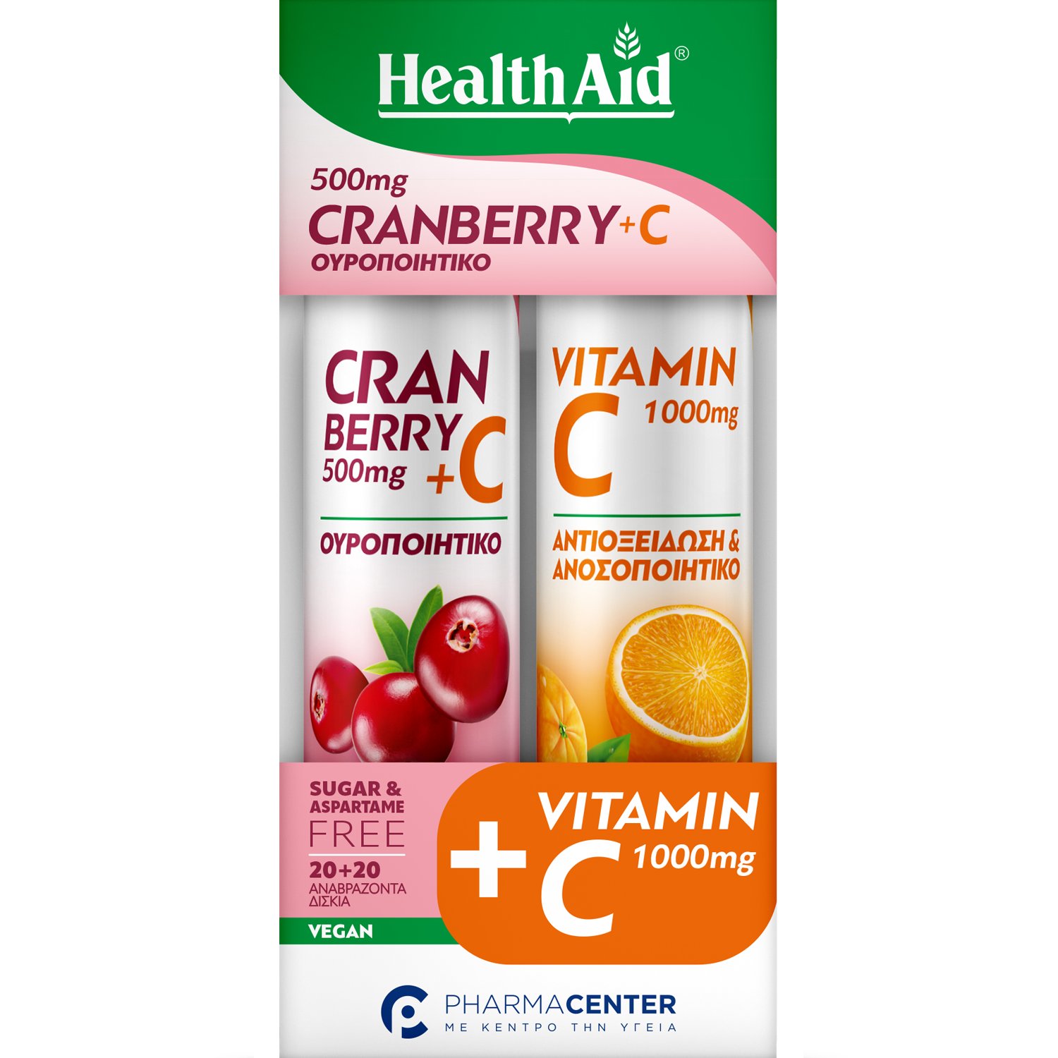 Health Aid Health Aid Promo Cranberry 500mg Plus Vitamin C 100mg Natural Flavor 20 Effer.tabs & Vitamin C 1000mg Orange 20 Effer.tabs