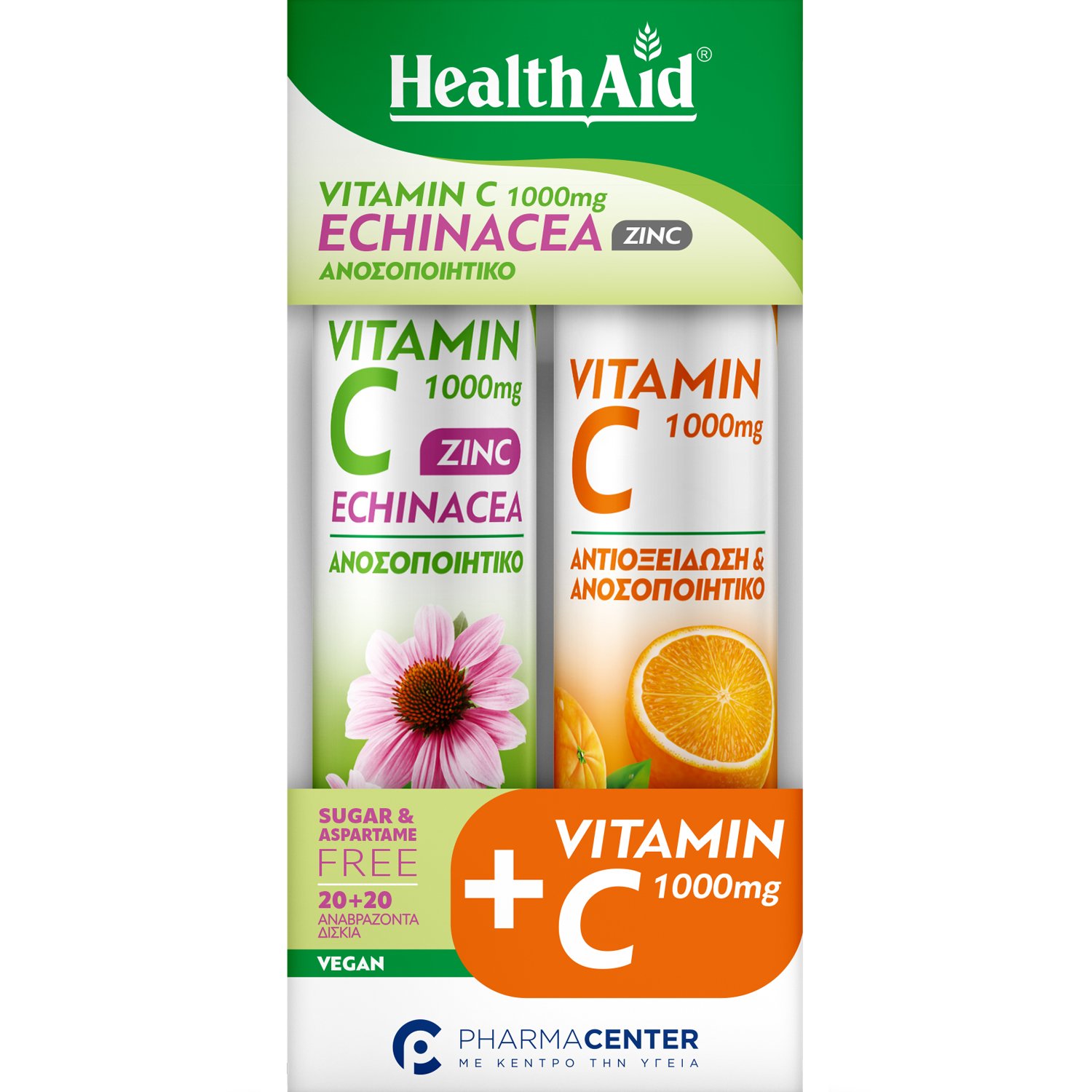 Health Aid Health Aid Promo Vitamin C 1000mg, Echinacea & Zinc Lime 20 Effer.tabs & Vitamin C 1000mg Orange 20 Effer.tabs