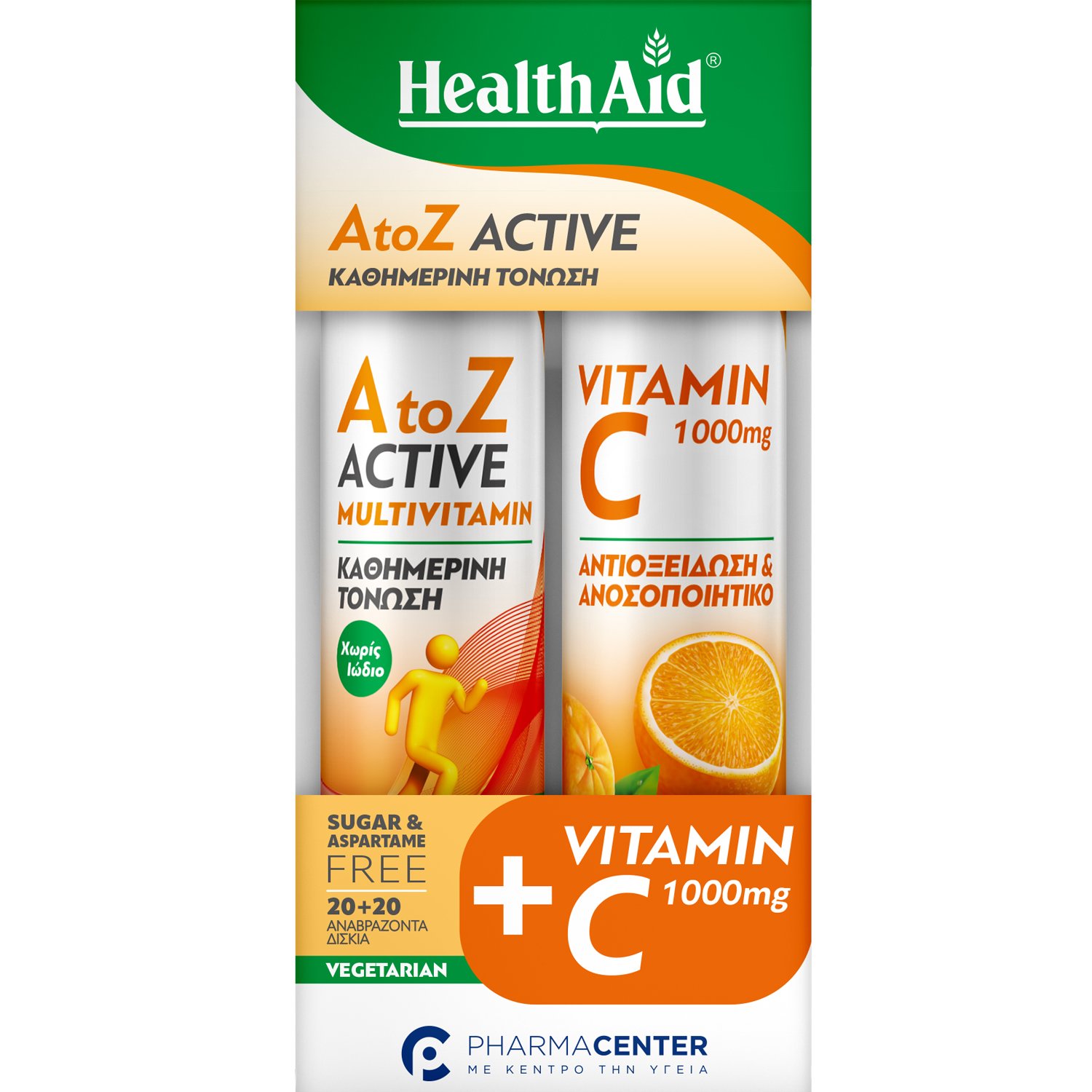 Health Aid Health Aid Promo AtoZ Active Multivitamin Tropical Fruits 20 Effer.tabs & Vitamin C 1000mg Orange 20 Effer.tabs