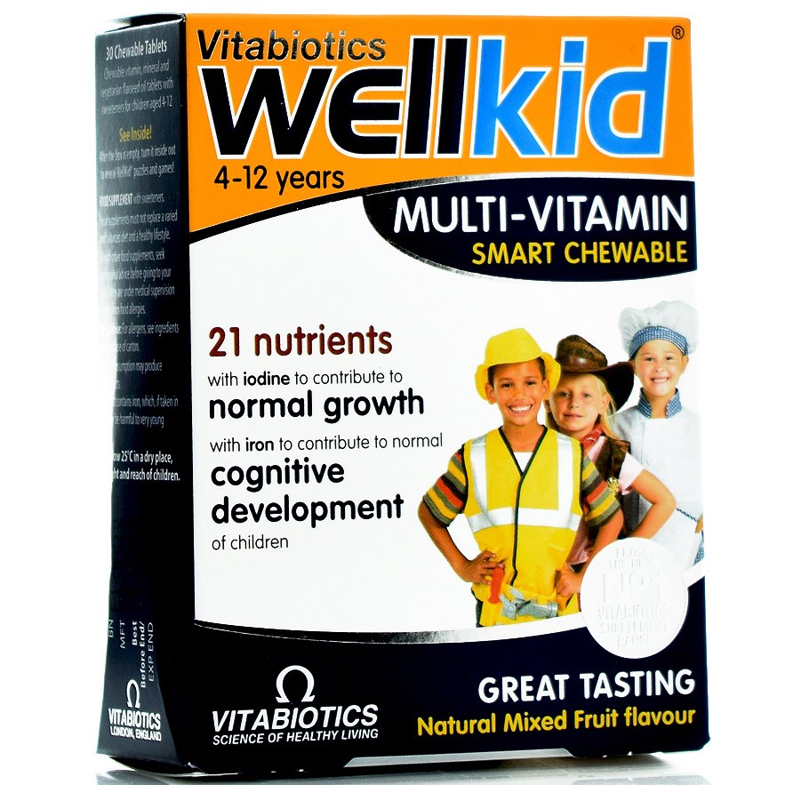 Wellkid Multi-Vitamin 30Chew.tabs – Vitabiotics,Συμπλήρωμα Πολυβιταμινών για Παιδιά, από 4-12 Ετών, Μασώμενες Ταμπλέτες με Υπέρο