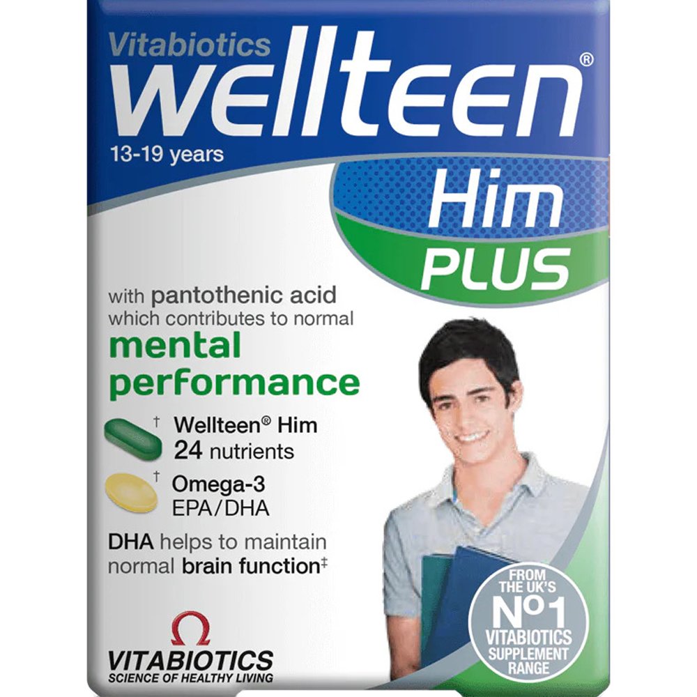 Vitabiotics Vitabiotics Wellteen Him Plus Συμπλήρωμα Διατροφής Βιταμινών, Μετάλλων, Αμινοξέων & Ω3 Λιπαρών Οξέων Ειδικά Σχεδιασμένο για την Υποστήριξη της Γνωσιακής Λειτουργίας, Ενέργεια & Τόνωση σε Έφηβους & Νεαρούς Άνδρες 56tabs (28tabs & 28caps)
