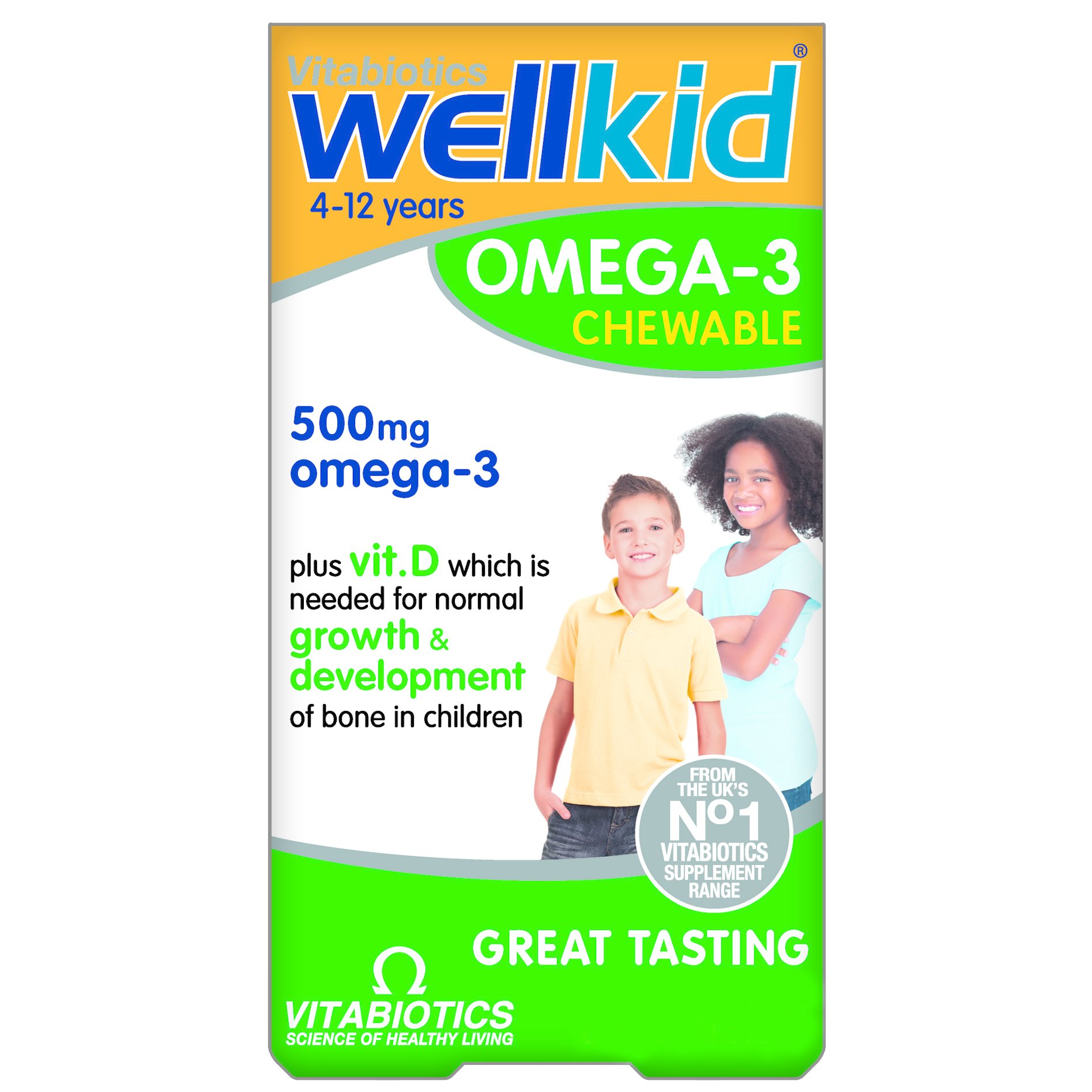 Vitabiotics Wellkid Omega 3 500mg Συμπλήρωμα Διατροφής με Ωμέγα 3 για Παιδιά, από 4-12 Ετών, με Γεύση Πορτοκάλι, 60 chew.tabs