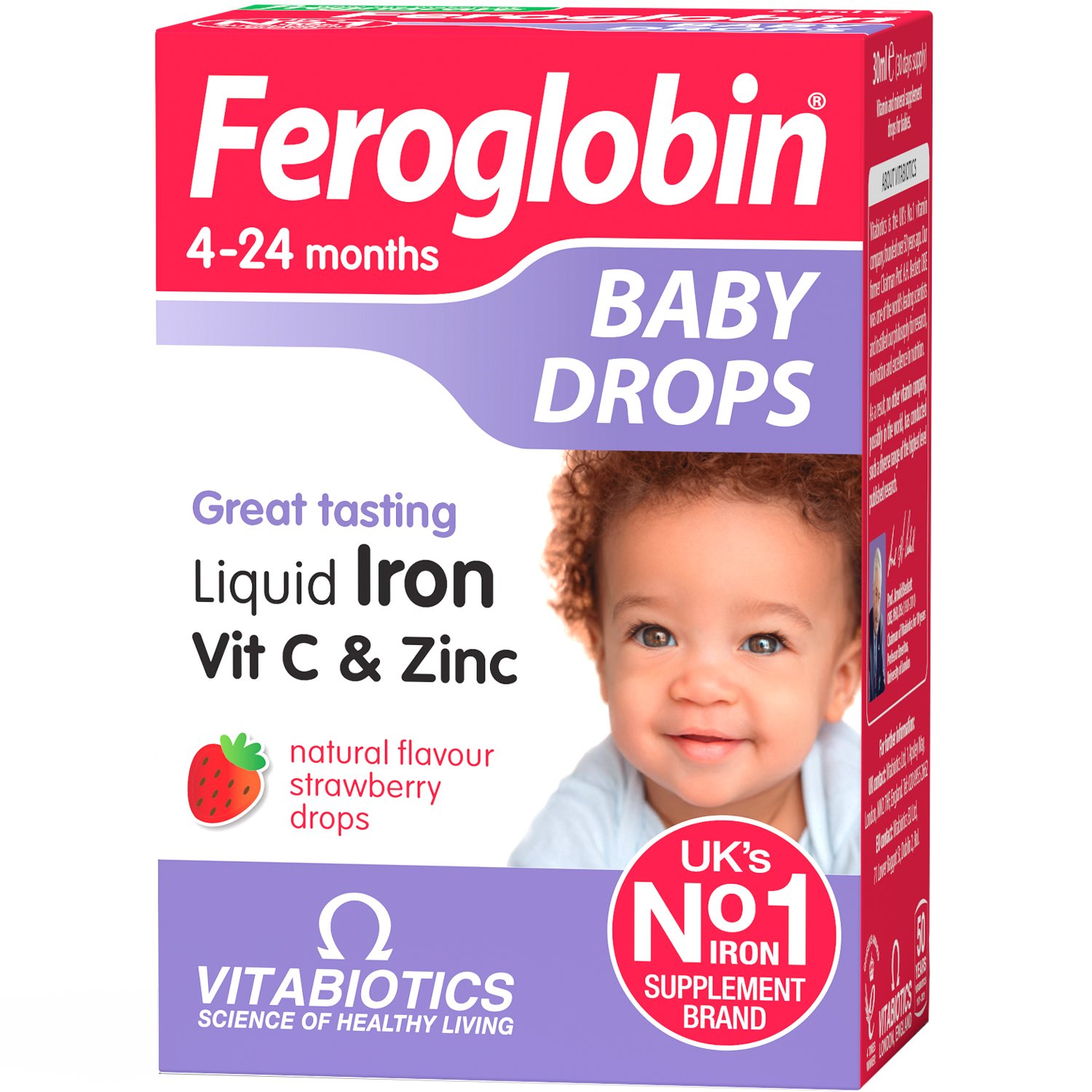 Vitabiotics Feroglobin Baby Drops Iron, Vit C & Zinc 4-24 Months Συμπλήρωμα Διατροφής για Παιδιά με Σίδηρο, Βιταμίνη C & Ψευδάργυρο σε Υγρή Μορφή για Φυσιολογική Γνωστική Ανάπτυξη 30ml