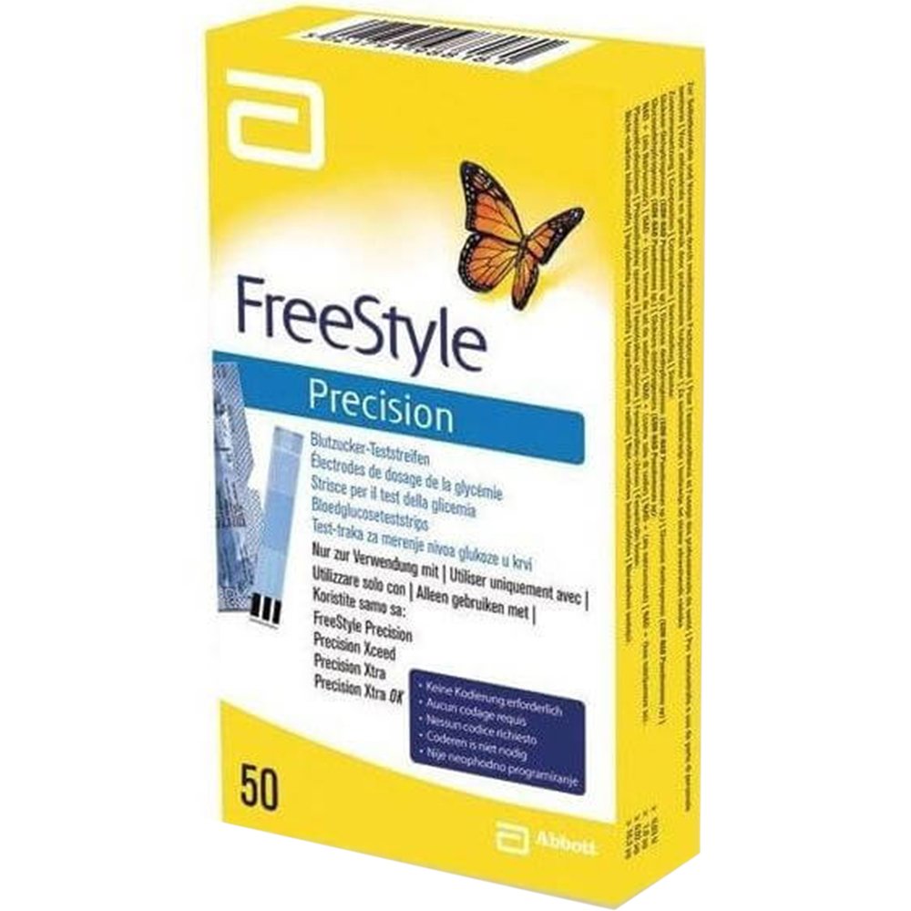 Abbott Abbott FreeStyle Precision Blood Glucoze Test Strips Ταινίες Μέτρησης Σακχάρου / Γλυκόζης Αίματος Συμβατές Μόνο με τις Συσκευές FreeStyle Precision Neo, Libre & Libre 2, 50 Τεμάχια