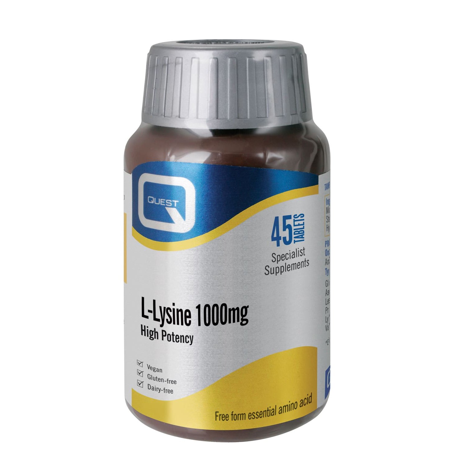 Quest L-Lysine 1000mg High Potency Συμπλήρωμα Διατροφής Λυσίνης σε Μορφή Άμεσα Απορροφήσιμη Από τον Οργανισμό 45tabs