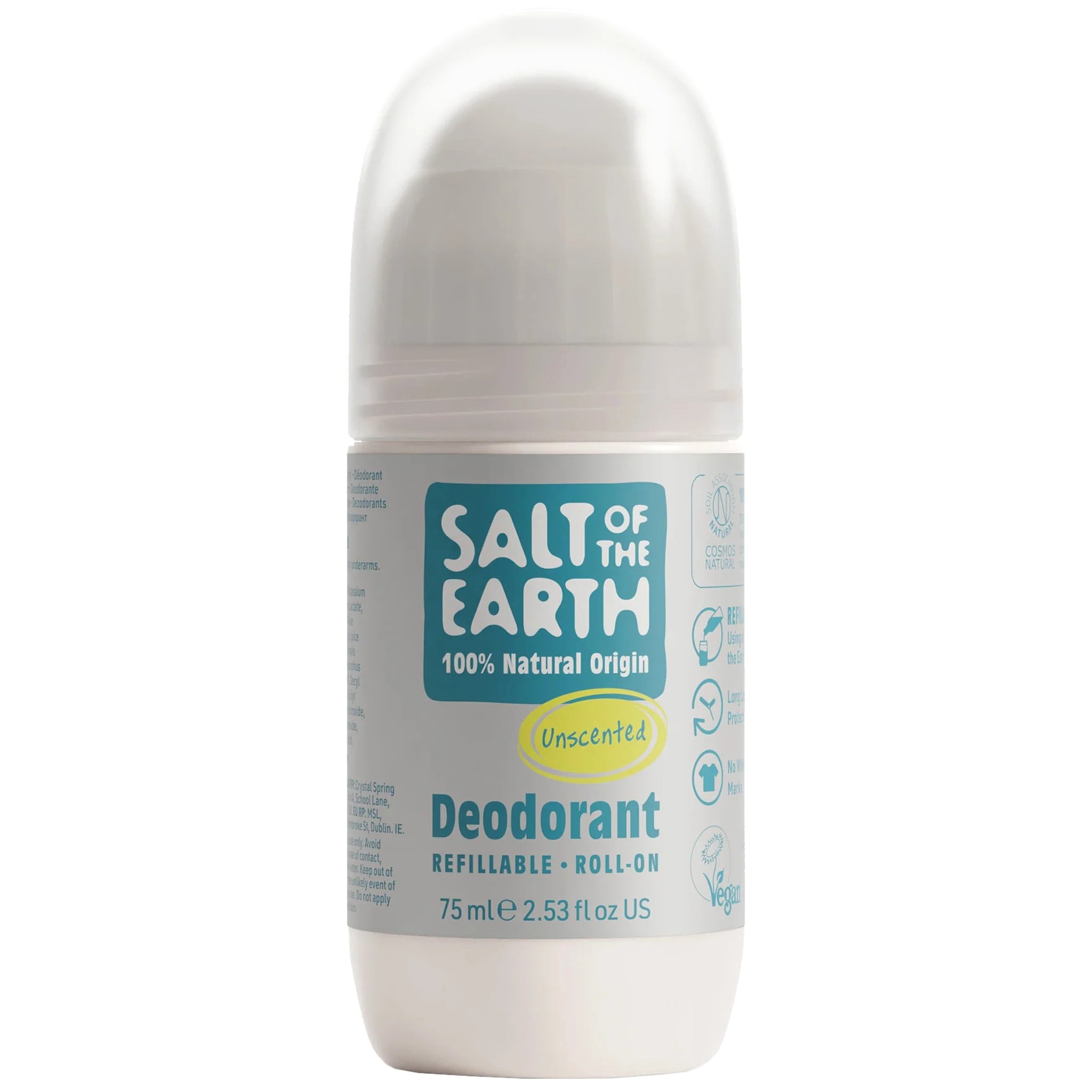 Salt of the Earth Salt of the Earth Natural Refillable Unscented Deodorant Επαναγεμιζόμενο Αποσμητικό Roll-On Φυσικής Προέλευσης Χωρίς Άρωμα 75ml