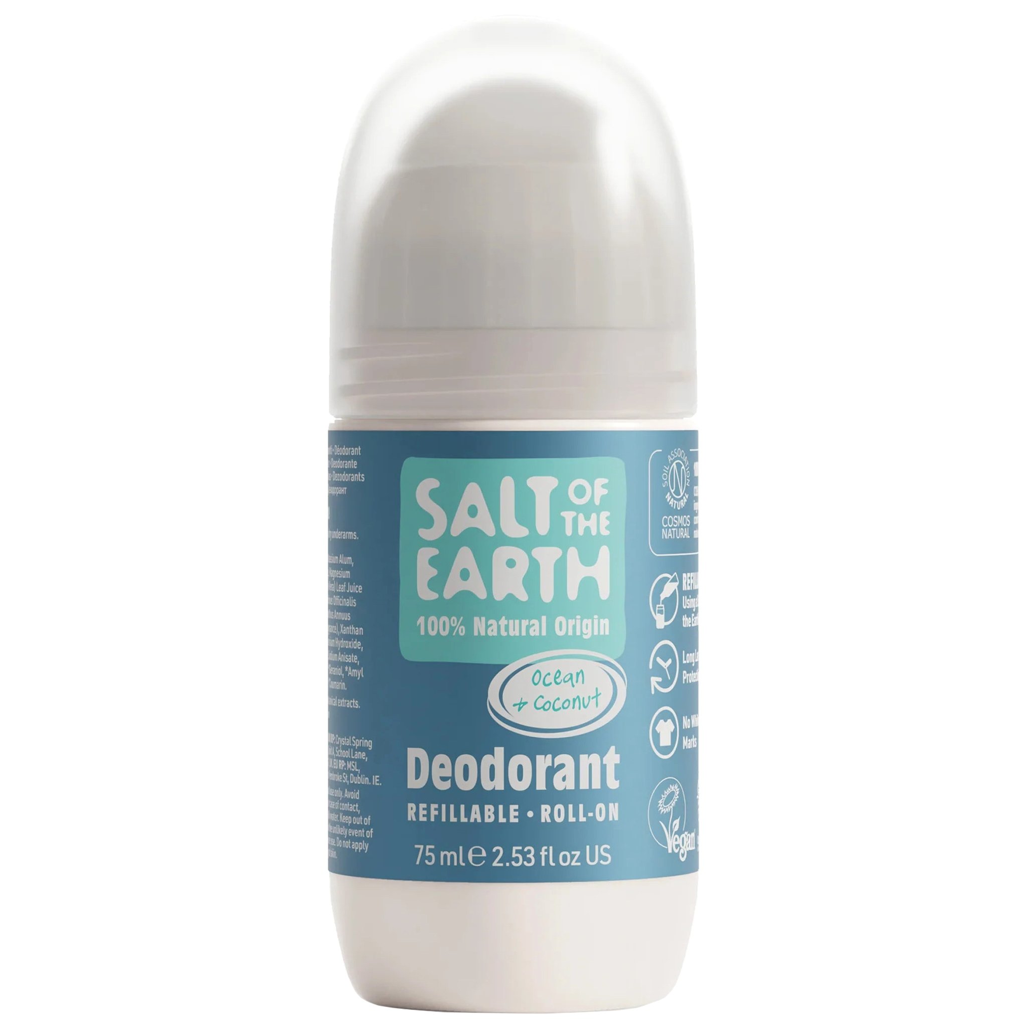 Salt of the Earth Salt of the Earth Natural Refillable Roll-On Deodorant Αποσμητικό Roll-On Φυσικής Προέλευσης με Άρωμα Ωκεανού & Καρύδας 75ml - Ocean & Coconut