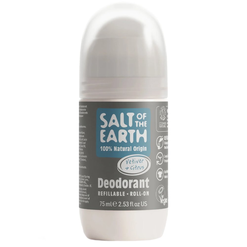 Salt of the Earth Natural Refillable Roll-On Deodorant Ανδρικό Αποσμητικό Roll-On Φυσικής Προέλευσης με Ζωηρό Άρωμα Εσπεριδοειδών 75ml - Vetiver & Citrus