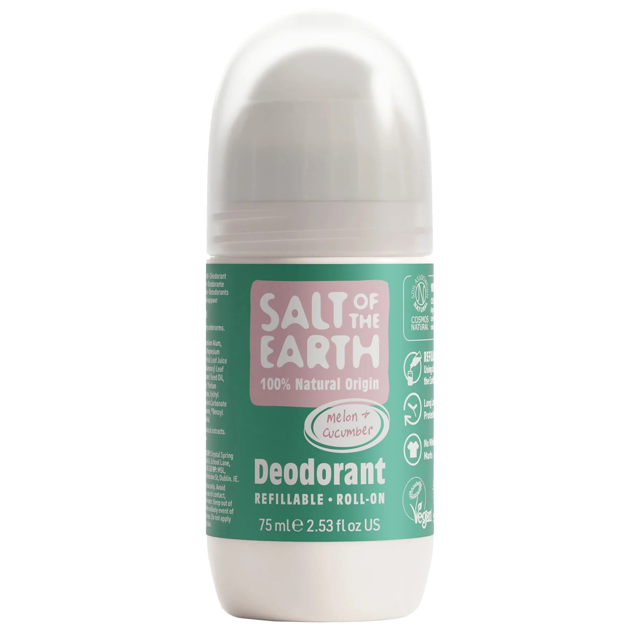 Salt of the Earth Salt of the Earth Natural Refillable Roll-On Deodorant Αποσμητικό Roll-On Φυσικής Προέλευσης με Άρωμα Αγγουριού & Πεπονιού 75ml - Melon & Cucumber