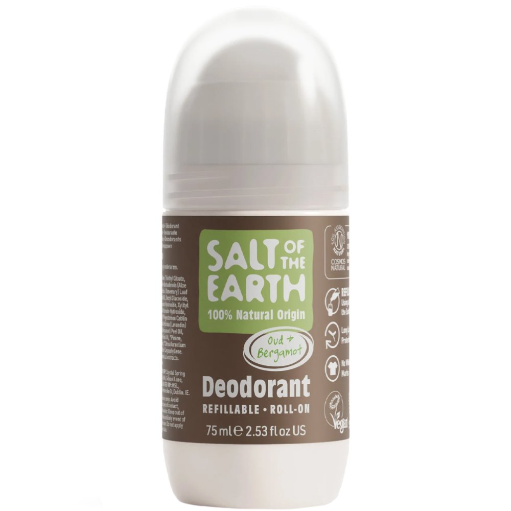 Salt of the Earth Natural Refillable Roll-On Deodorant Αποσμητικό Roll-On Φυσικής Προέλευσης με Άρωμα Περγαμόντο 75ml - Oud & Bergamot