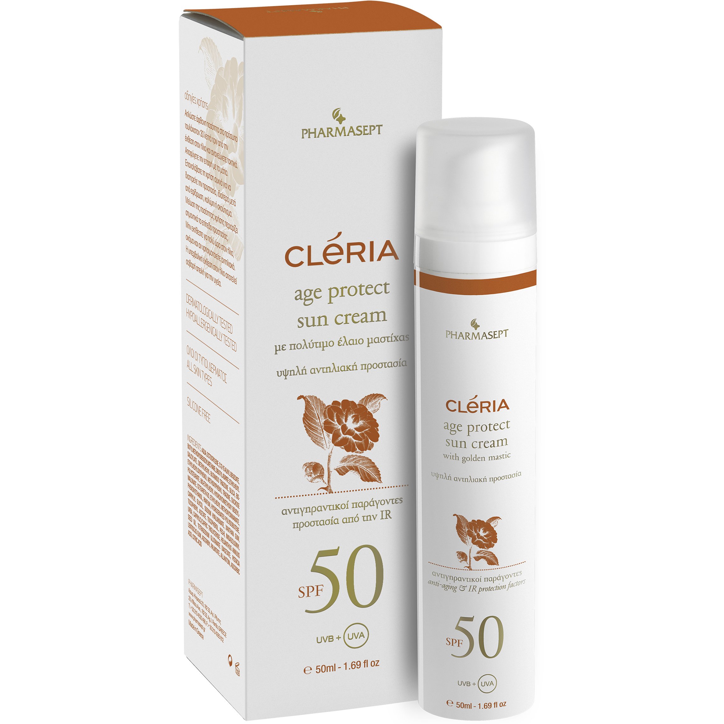 Cleria Age Protect Sun Cream Spf50, 50ml – Pharmasept,Αντηλιακή Κρέμα Προσώπου Υψηλής Προστασίας Εμπλουτισμένη με Ενυδατικούς Πα