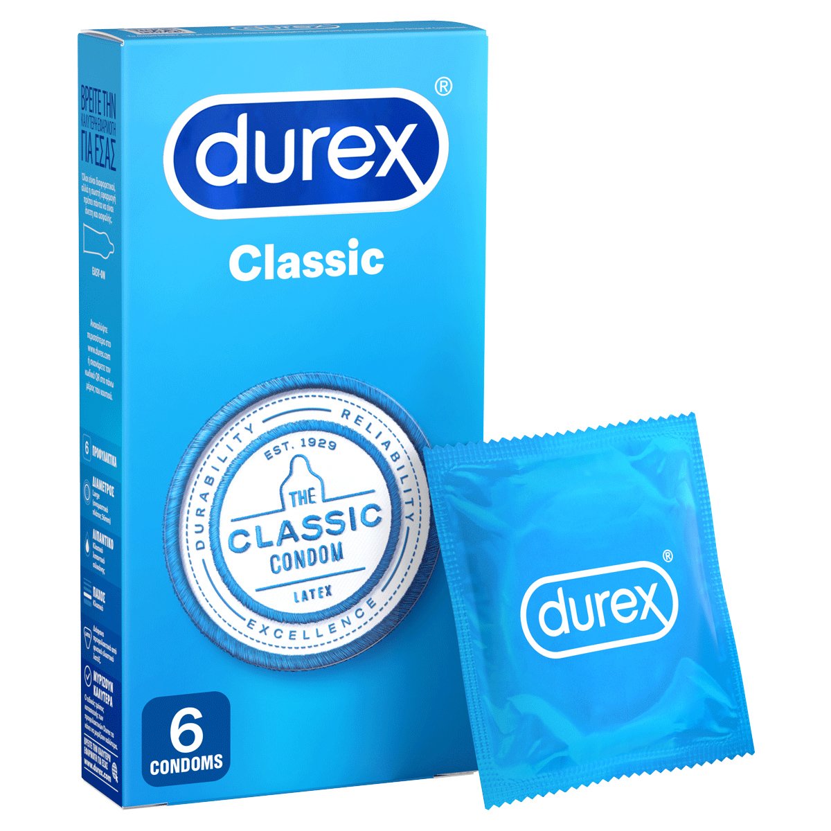 Durex Classic Ευκολοφόρετα Προφυλακτικά Από Φυσικό Ελαστικό Latex 6 Τεμάχια