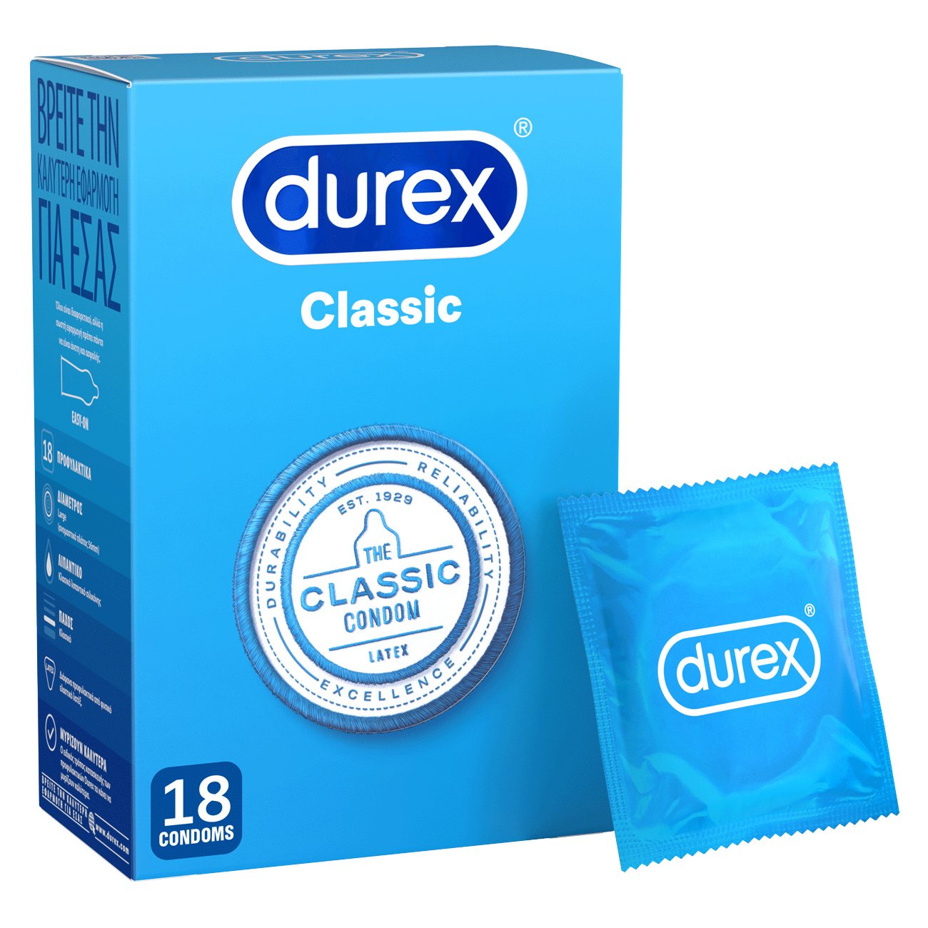 Durex Classic Προφυλακτικά Κλασικά Ευκολοφόρετα 18τμχ