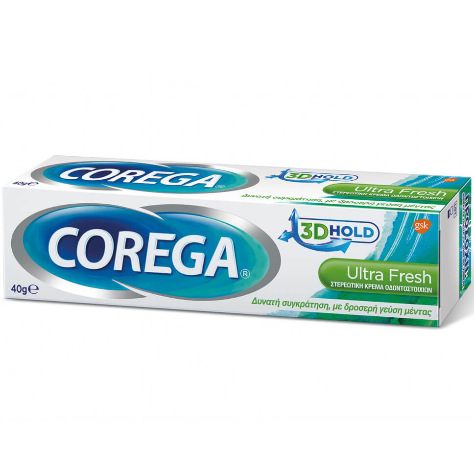 Corega 3D Hold Ultra Fresh Στερεωτική Κρέμα Οδοντοστοιχιών Προσφέρει Δυνατή Συγκράτηση, με Δροσερή Γεύση Μέντας 40gr