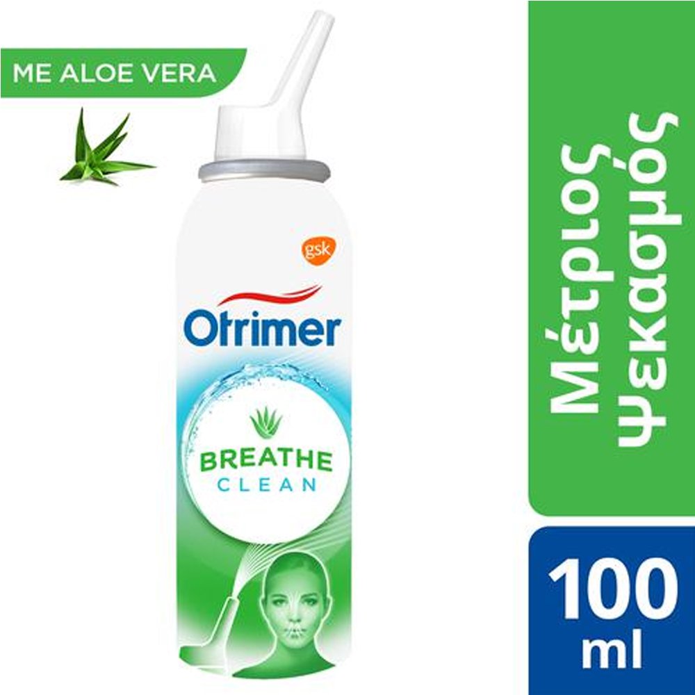 Glaxosmithkline Otrimer Breathe Clean With Aloe Vera Ρινικό Σπρέι Από 100% Φυσικό Ισότονο Διάλυμα Θαλασσινού Νερού 100ml