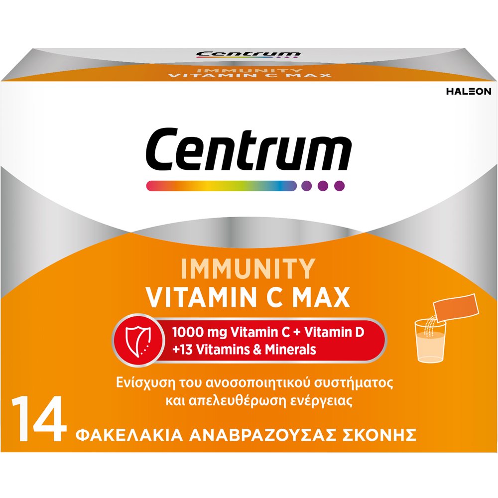 Centrum Immunity Vitamin C Max Vit.C 1000mg & Vit.D Συμπλήρωμα Διατροφής για Ενίσχυση του Ανοσοποιητικού & Ενέργεια, Γεύση Πορτοκάλι 14 Sachets