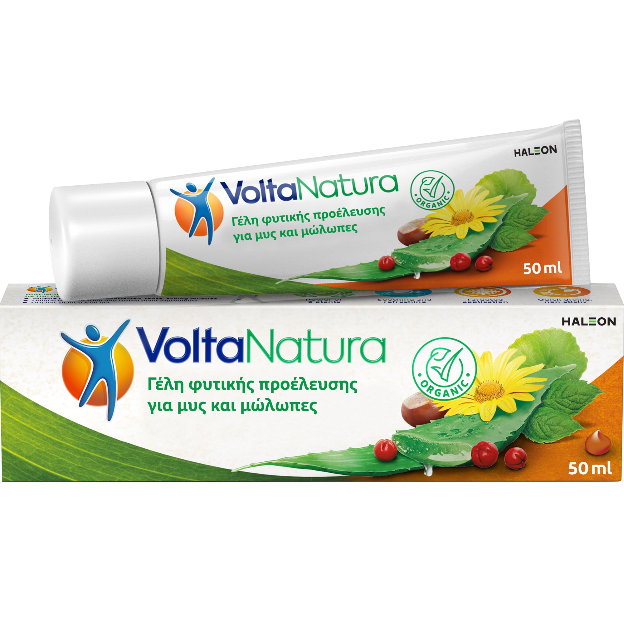 Haleon Haleon VoltaNatura Gel Καταπραϋντική Γέλη Φυτικής Προέλευσης 6 Βοτάνων για Ανακούφιση των Μυών, Ενάντια στους Μώλωπες & Αμυχές 50ml