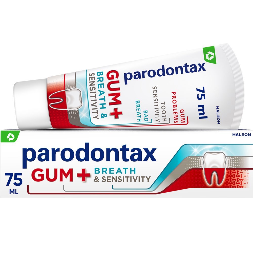 Parodontax Gum+ Breath & Sensitivity Toothpaste Φθοριούχος Οδοντόκρεμα για Ανακούφιση από την Ευαισθησία των Δοντιών, Ούλων & τη Δυσάρεστη Αναπνοή 75ml