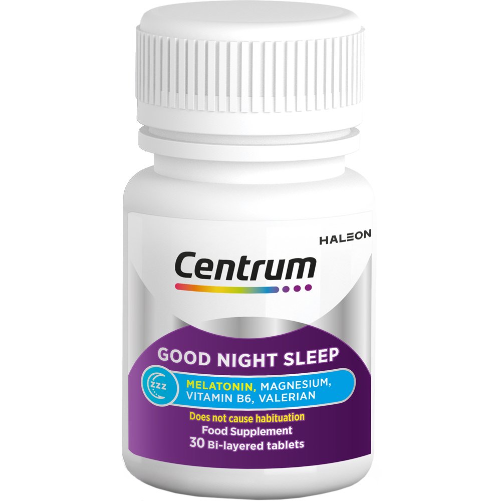 Centrum Good Night Sleep Συμπλήρωμα Διατροφής Μελατονίνης, Βιταμινών, Μαγνησίου & Εκχυλίσματος Βαλεριάνας για Γρηγορότερο & Ποιοτικότερο Ύπνο 30tabs