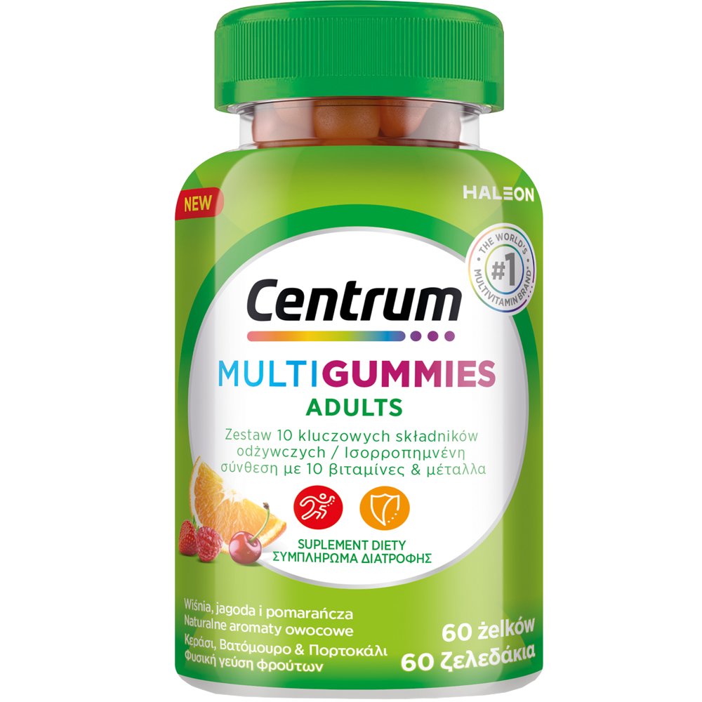 Centrum Centrum Adults MultiGummies Energy & Immune Συμπλήρωμα Διατροφής Βιταμινών & Μετάλλων για Ενήλικες για Ενέργεια & Ενίσχυση του Ανοσοποιητικού για Καθημερινή Υποστήριξη με Γεύση Κεράσι, Βατόμουρο & Πορτοκάλι 60 Ζελεδάκια