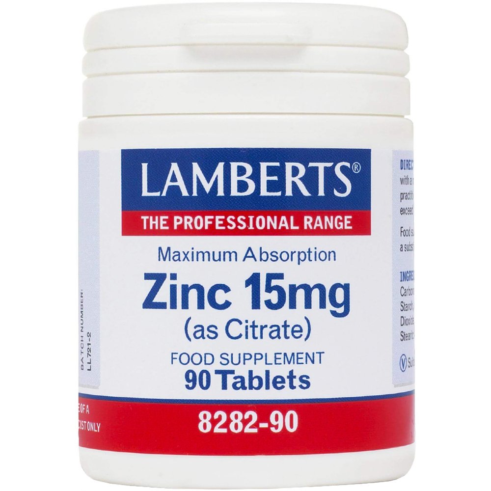 Lamberts Zinc (as Citrate) Συμπλήρωμα Διατροφής με Κιτρικό Ψευδάργυρο Υψηλής Απορροφησιμότητας για την Καλή Λειτουργία του Ανοσοποιητικού & Υγιή Μαλλιά, Νύχια & Δόντια 15mg, 90tabs