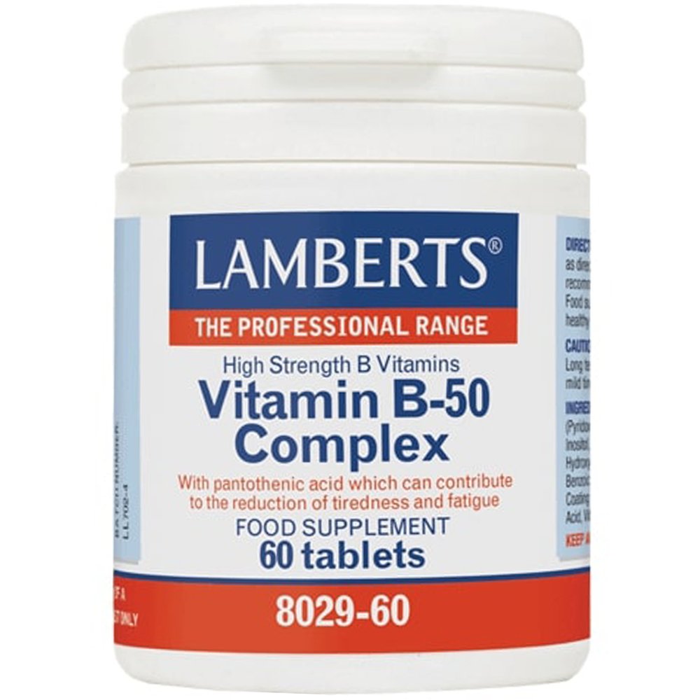 Lamberts ​​​​​​​Lamberts Vitamin B-50 Complex Συμπλήρωμα Διατροφής Συμπλέγματος Βιταμινών Β Υψηλής Ισχύος για την Καλή Λειτουργία του Νευρικού Συστήματος, Τόνωση & Ενέργεια 60tabs