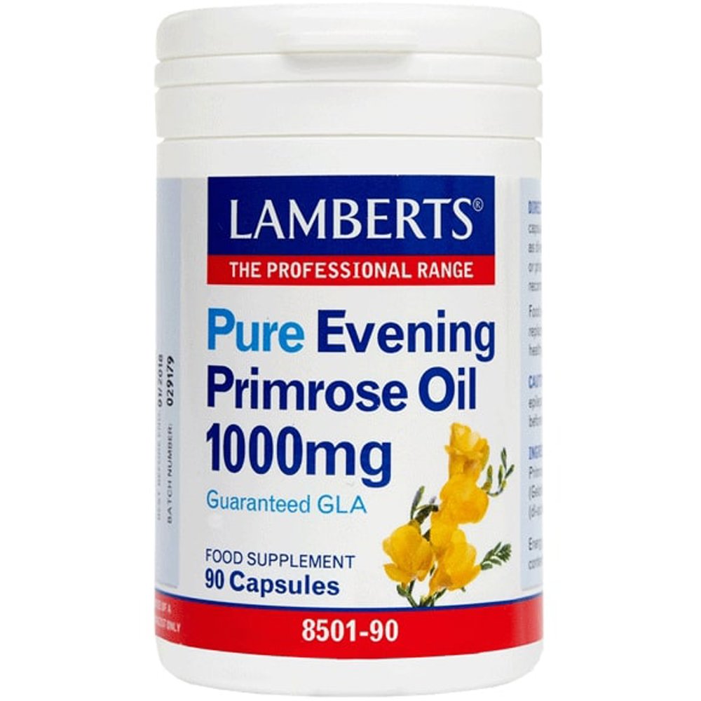Lamberts Lamberts Pure Evening Primrose Oil 1000mg, 90caps Συμπλήρωμα Διατροφής Έλαιου Νυχτολούλουδου για την Αντιμετώπιση των Προεμμηνορυσιακών Συμπτωμάτων 90caps